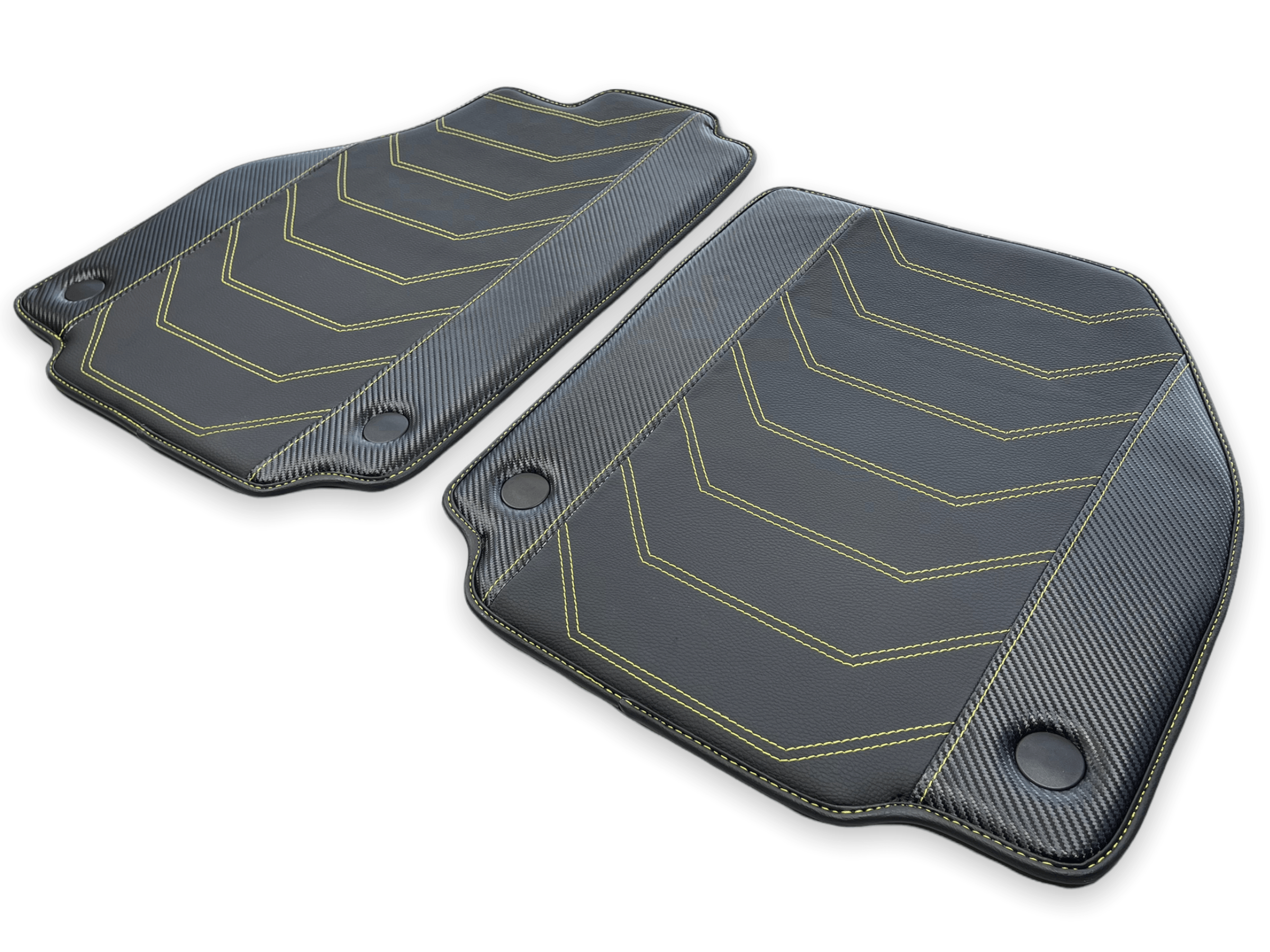 Leather Floor Mats For Ferrari 458 Spider 2012-2015 Black With Yellow Sewing - Scuderia