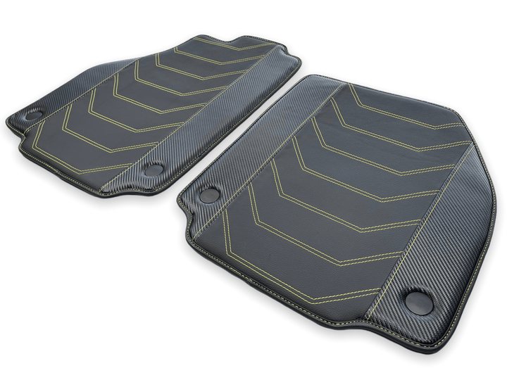 Leather Floor Mats For Ferrari 458 Spider 2012-2015 Black With Yellow Sewing - Scuderia