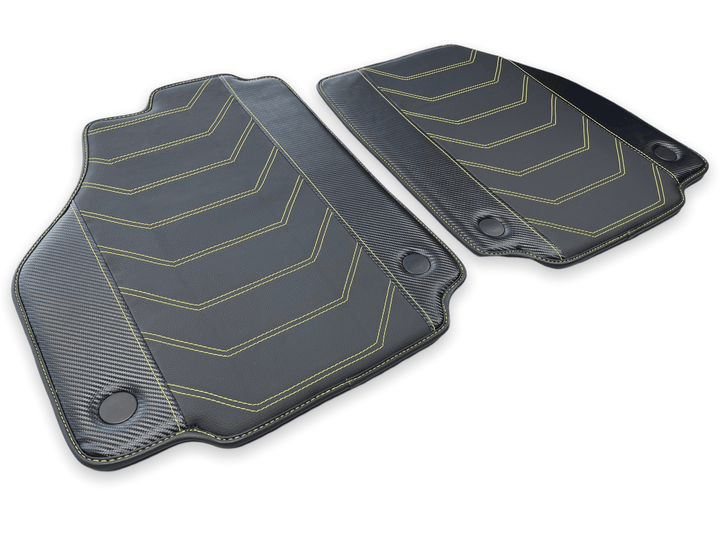 Leather Floor Mats For Ferrari 458 Spider 2012-2015 Black With Yellow Sewing - Scuderia