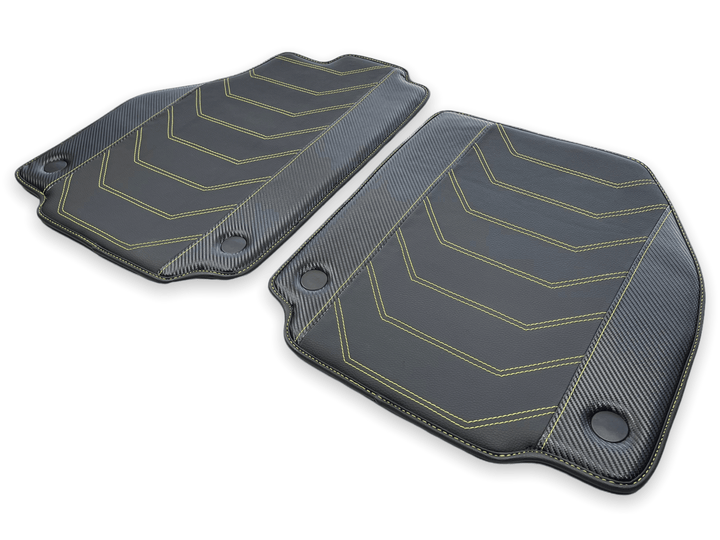 Leather Floor Mats For Ferrari 458 Spider 2012-2015 Black With Yellow Sewing - Scuderia