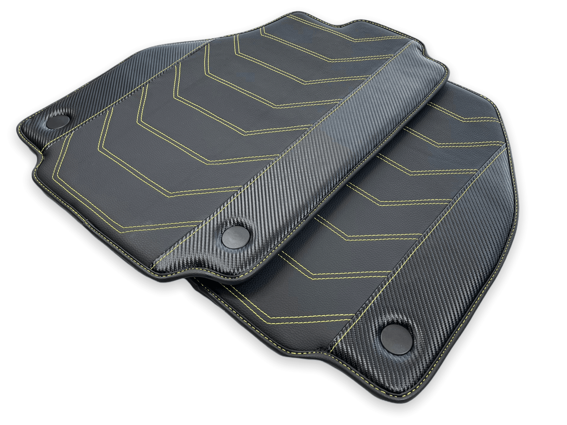 Leather Floor Mats For Ferrari 488 GTB 2015-2022 Yellow Sewing - Scuderia