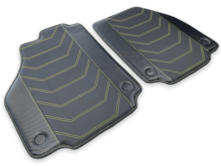 Leather Floor Mats For Ferrari 488 GTB 2015-2022 Yellow Sewing - Scuderia