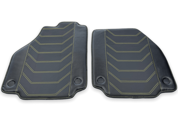 Leather Floor Mats For Ferrari 488 GTB 2015-2022 Yellow Sewing - Scuderia