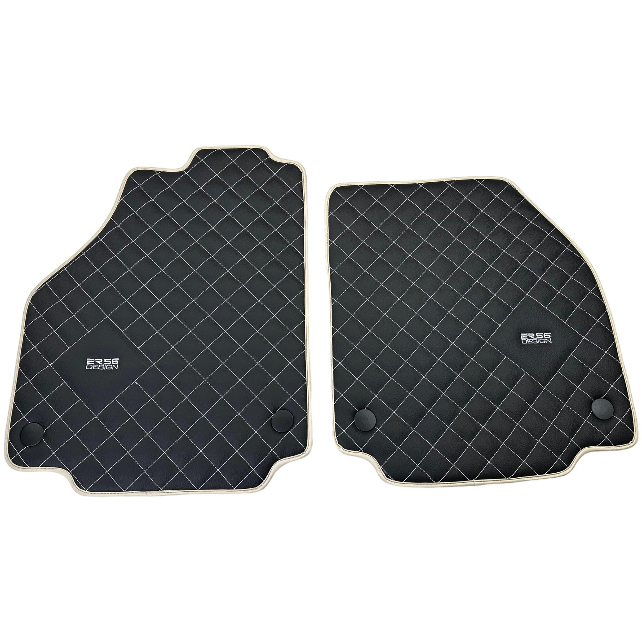 Leather Floor Mats for Ferrari 488 Spider 2015-2022 with White Sewing ER56 Design | Beige Trim