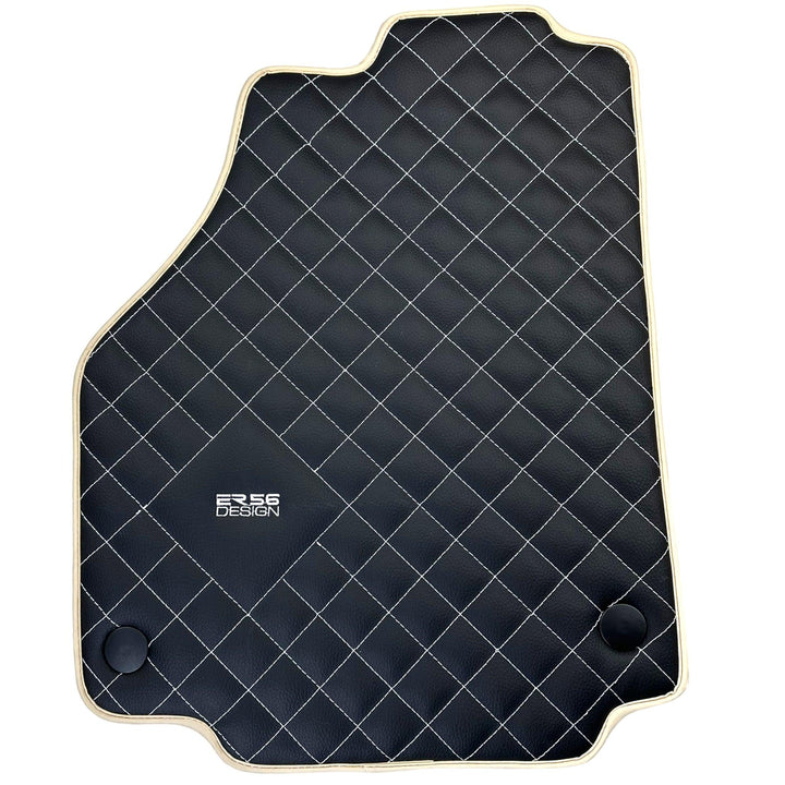 Leather Floor Mats for Ferrari 488 Spider 2015-2022 with White Sewing ER56 Design | Beige Trim