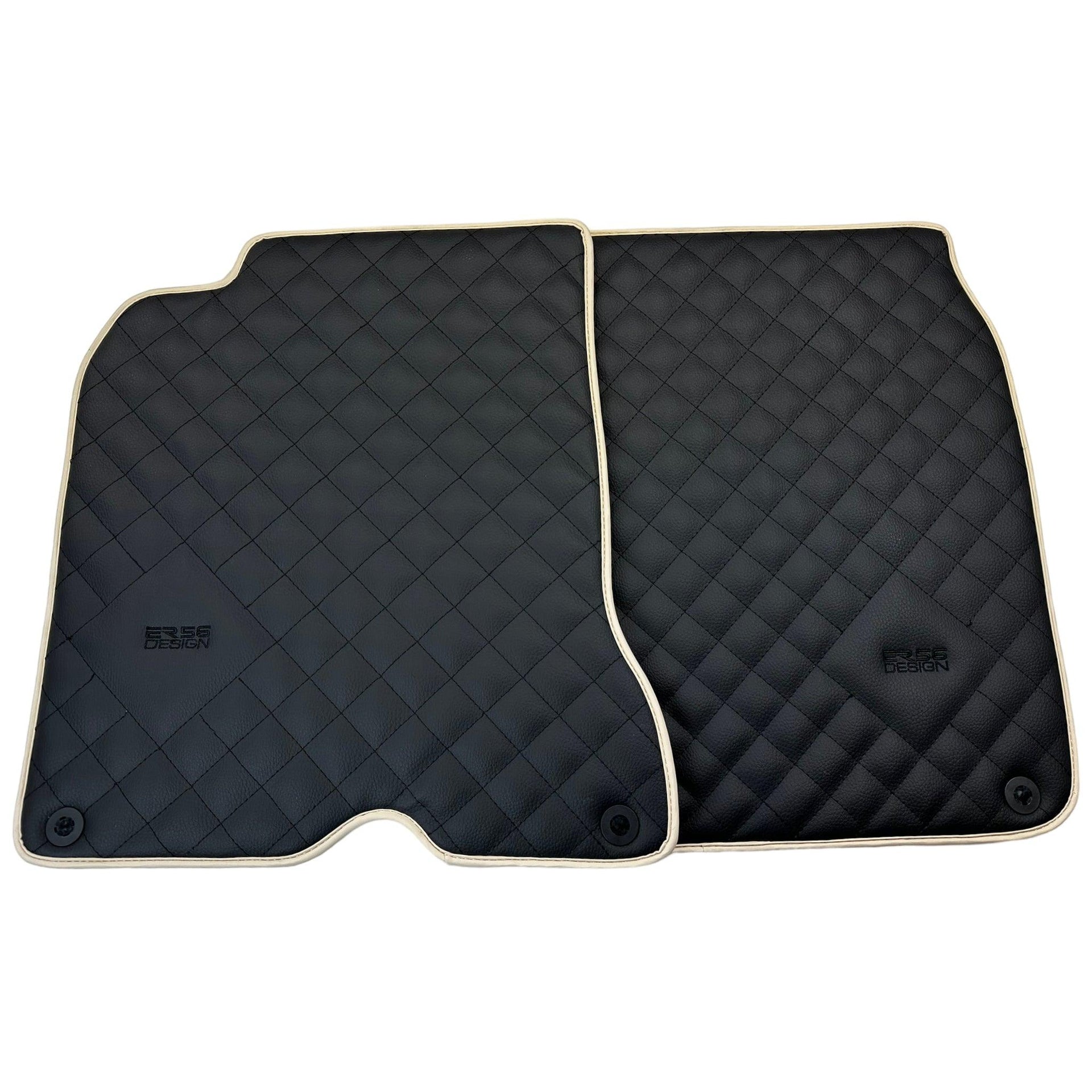 Leather Floor Mats for Ferrari California T (2008-2014) Black Sewing ER56 Design | Beige Trim