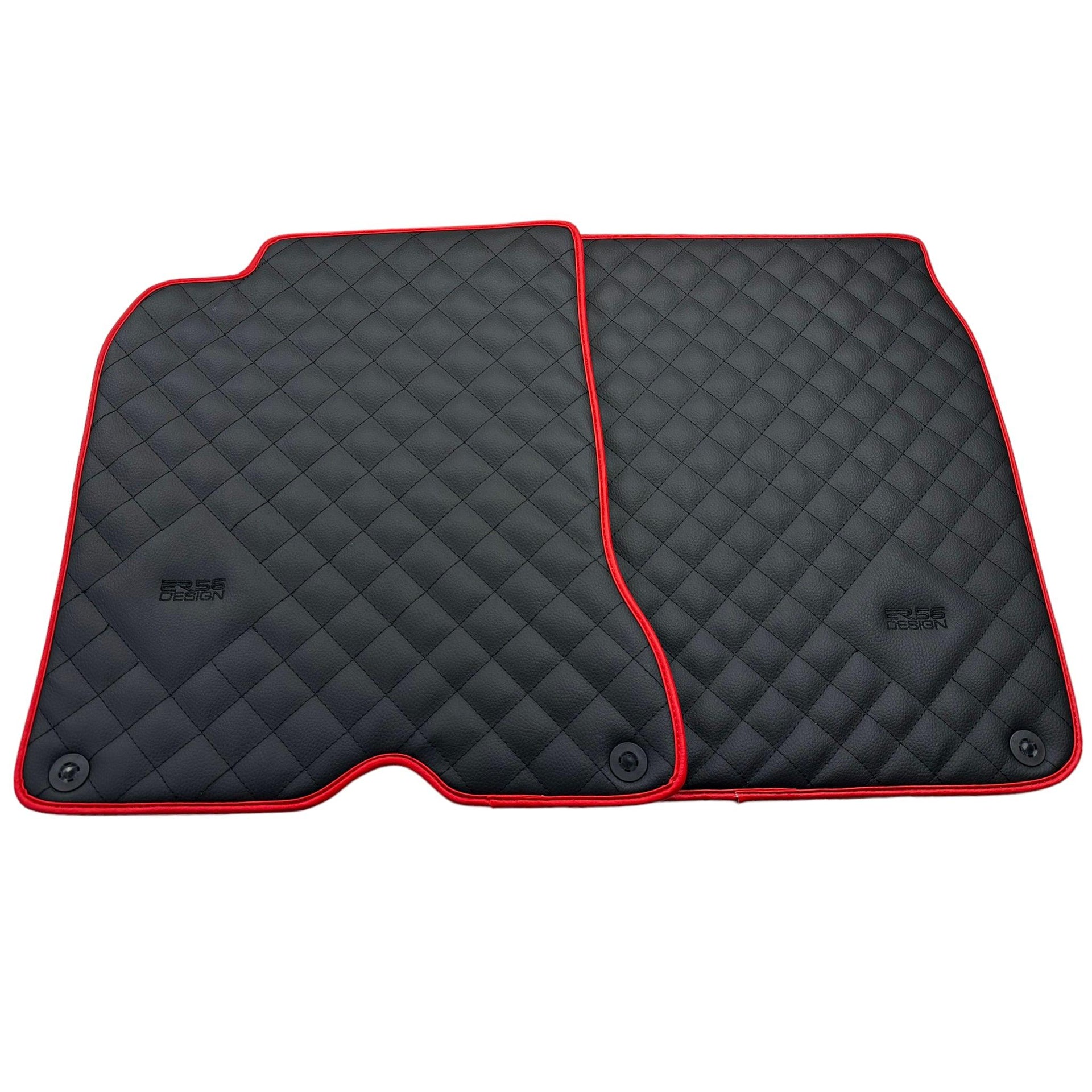 Leather Floor Mats for Ferrari California T (2008-2014) Black Sewing with Red Trim | ER56 Design