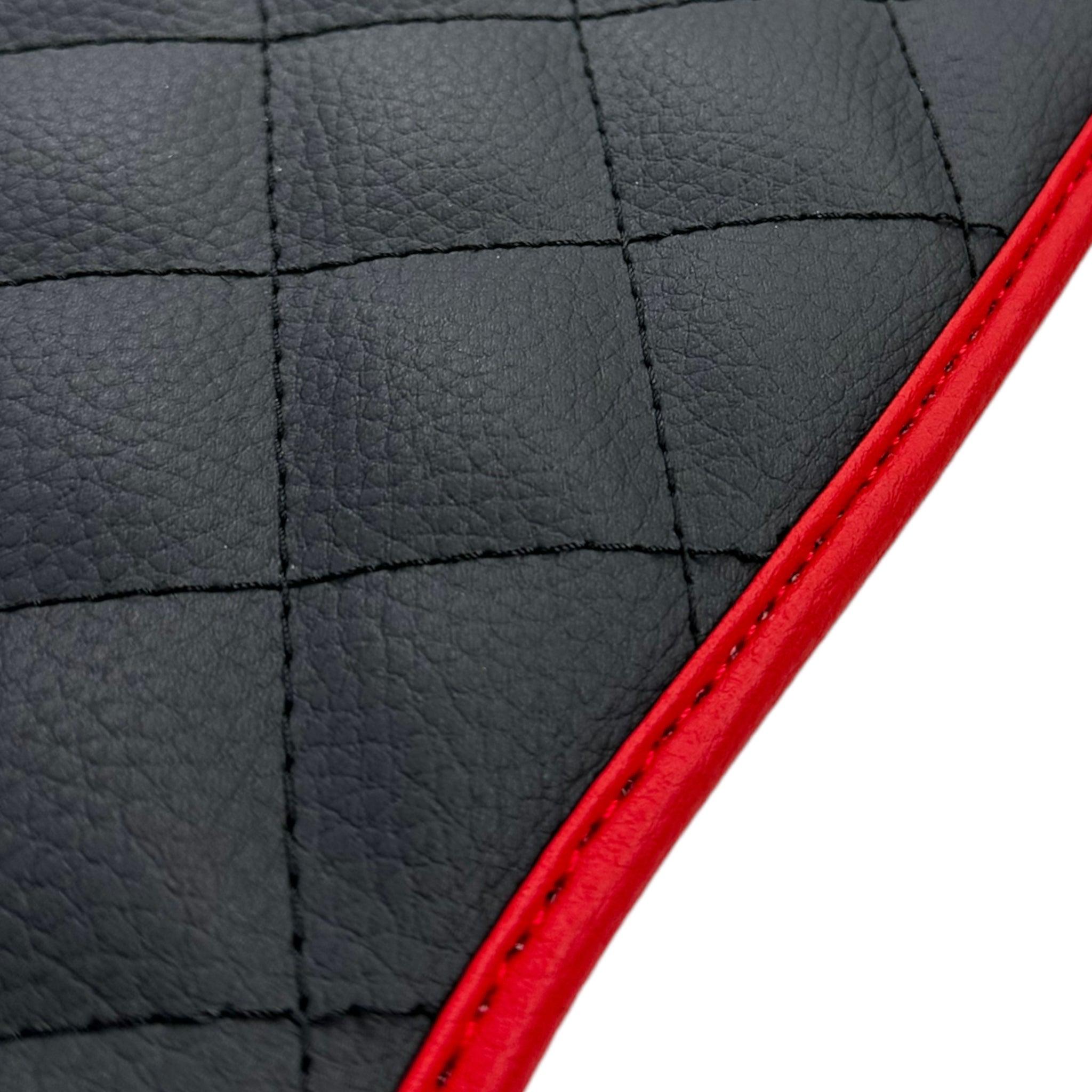 Leather Floor Mats for Ferrari California T (2008-2014) Black Sewing with Red Trim | ER56 Design