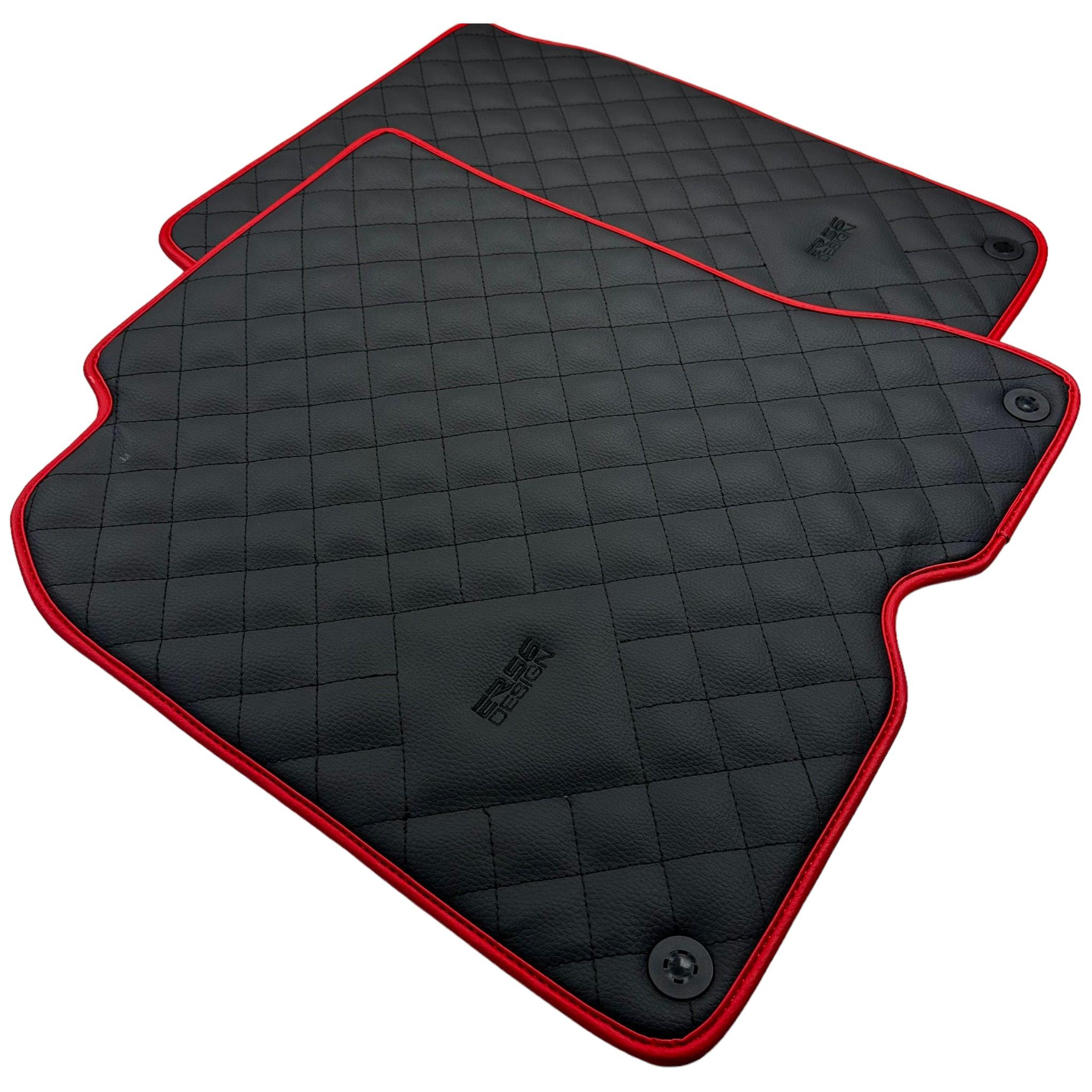 Leather Floor Mats for Ferrari California T (2008-2014) Black Sewing with Red Trim | ER56 Design