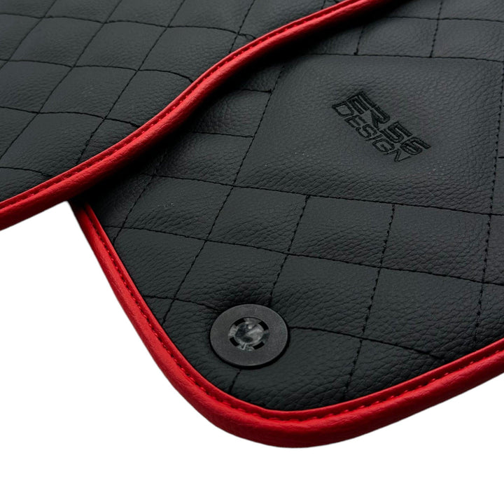 Leather Floor Mats for Ferrari California T (2008-2014) Black Sewing with Red Trim | ER56 Design