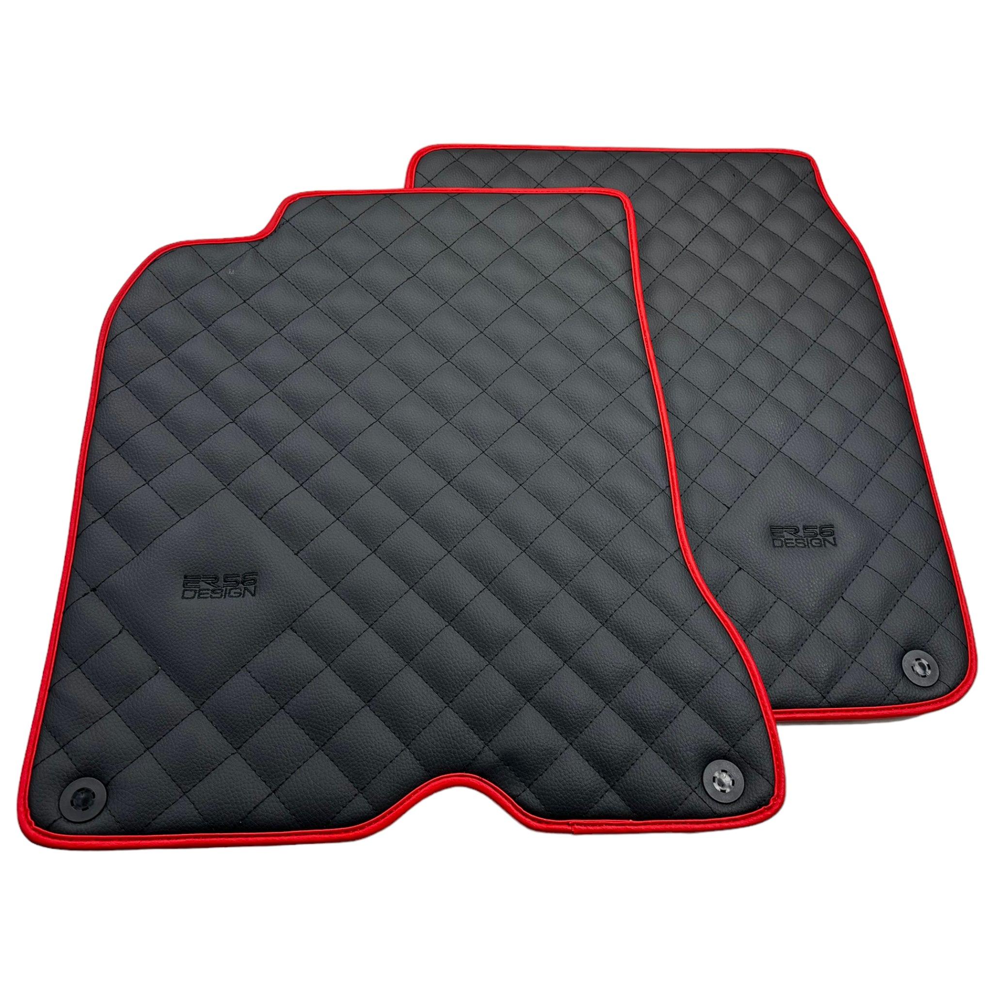 Leather Floor Mats for Ferrari California T (2008-2014) Black Sewing with Red Trim | ER56 Design