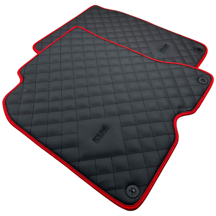 Leather Floor Mats for Ferrari California T (2008-2014) Black Sewing with Red Trim | ER56 Design