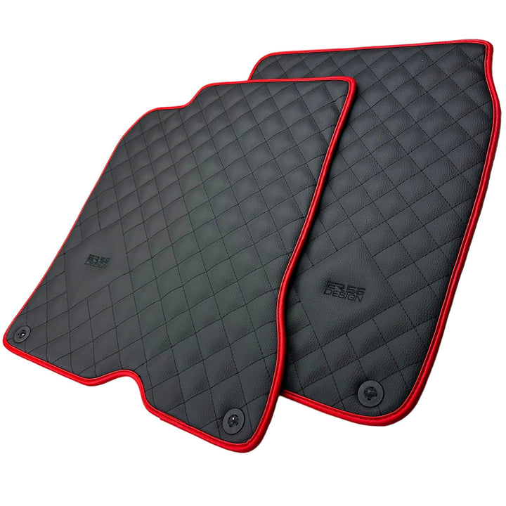 Leather Floor Mats for Ferrari California T (2008-2014) Black Sewing with Red Trim | ER56 Design