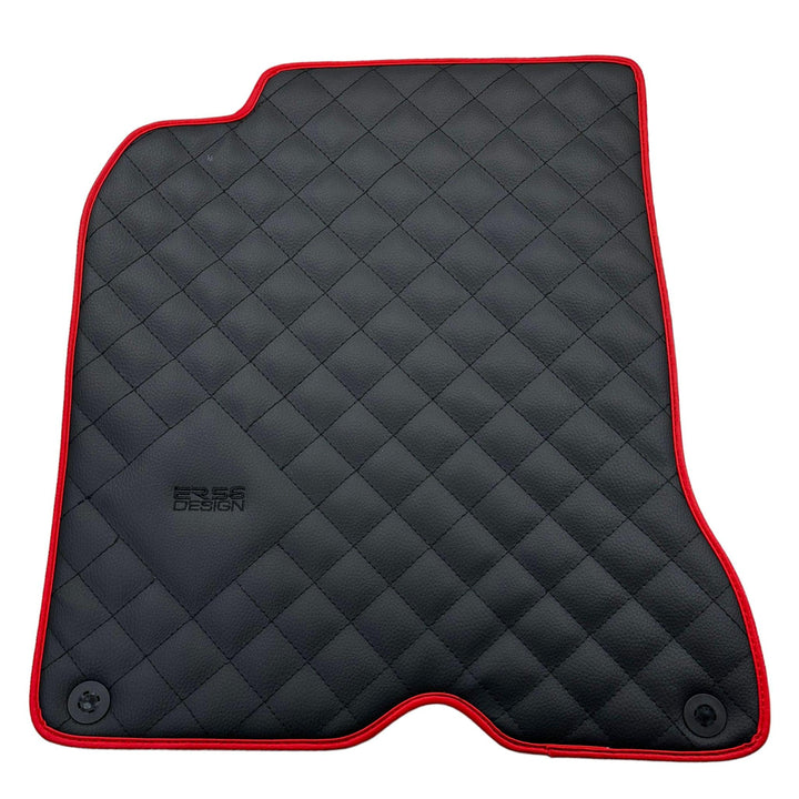 Leather Floor Mats for Ferrari California T (2008-2014) Black Sewing with Red Trim | ER56 Design