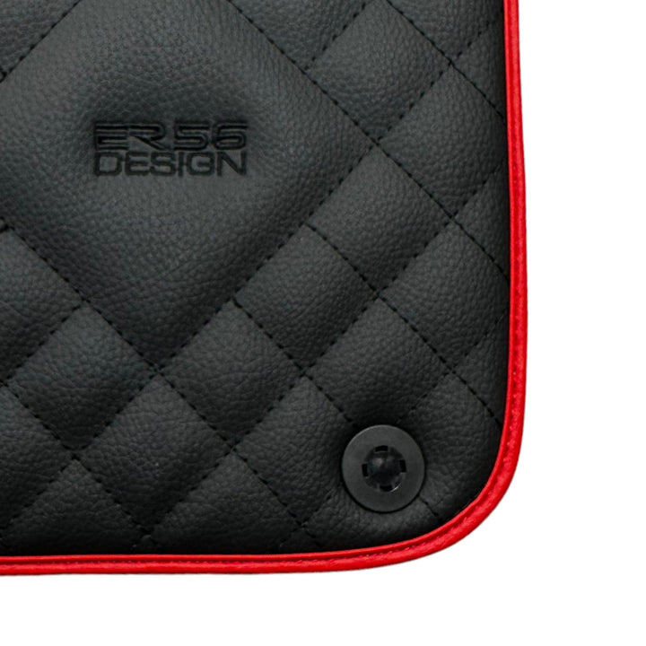 Leather Floor Mats for Ferrari California T (2008-2014) Black Sewing with Red Trim | ER56 Design