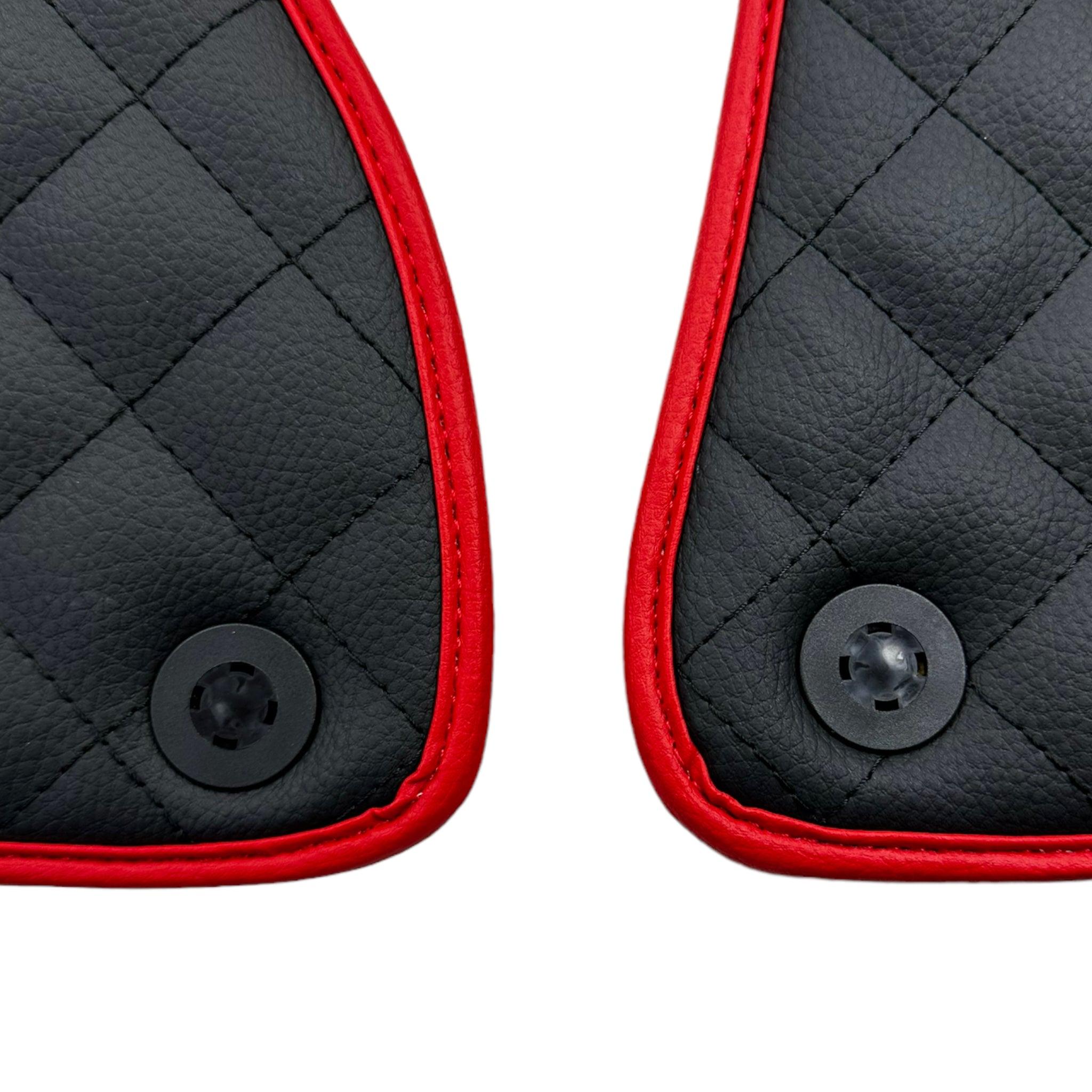 Leather Floor Mats for Ferrari California T (2008-2014) Black Sewing with Red Trim | ER56 Design