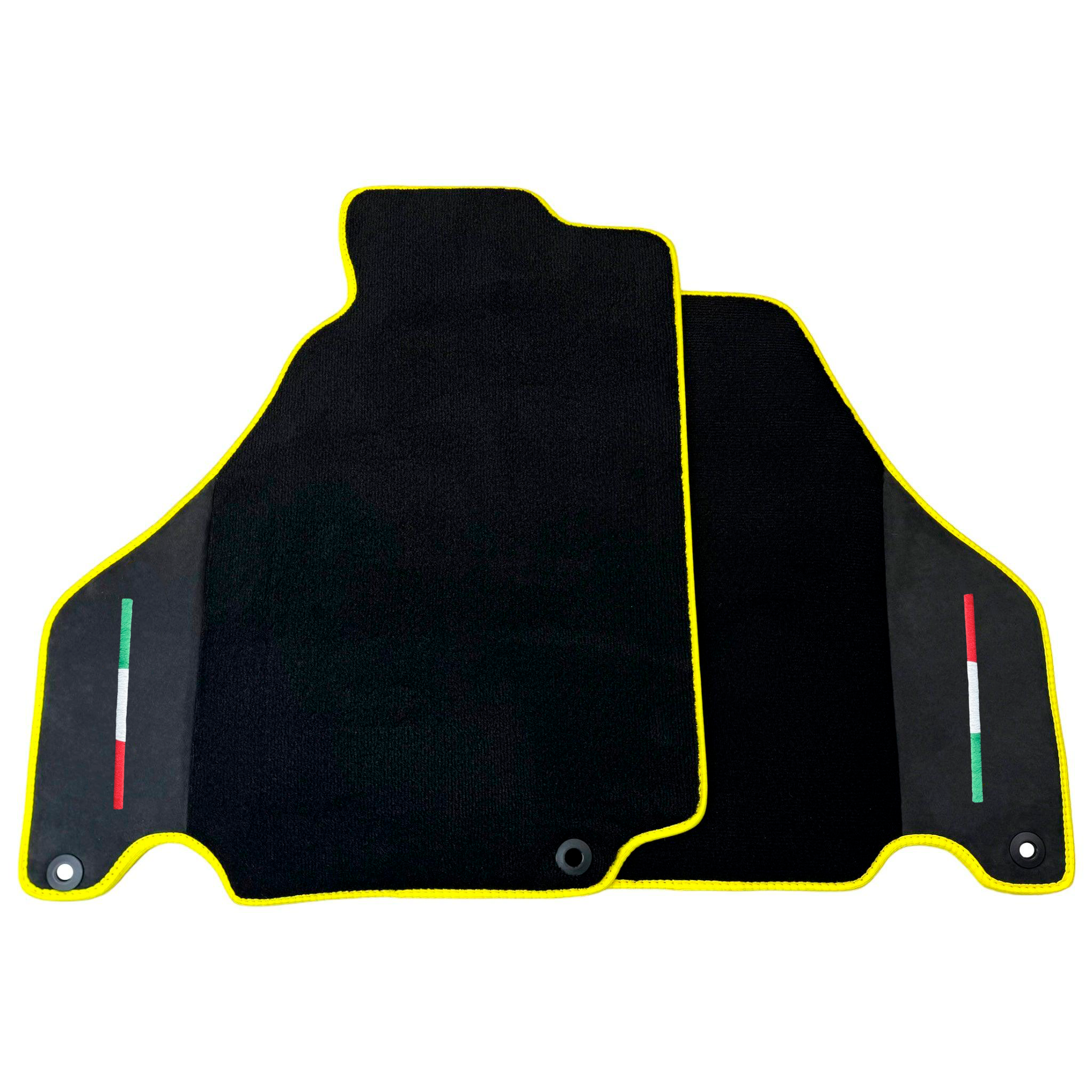 Black Car Mats for Ferrari 360 Spider with Alcantara Leather | Yellow Trim