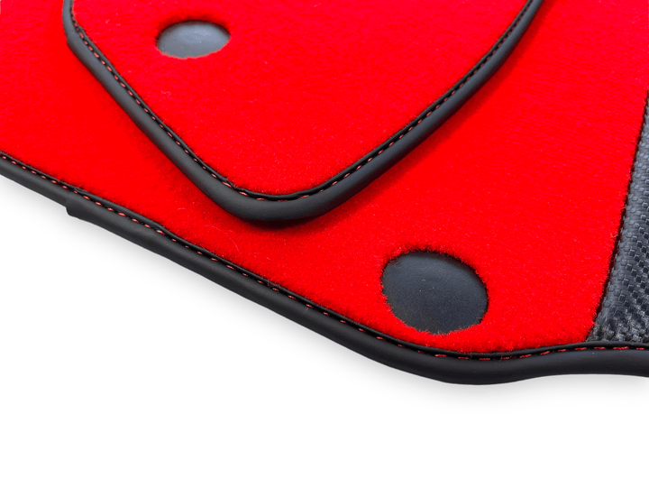 Red Floor Mats For Ferrari 812 Superfast With Carbon Fiber Leather - Scuderia